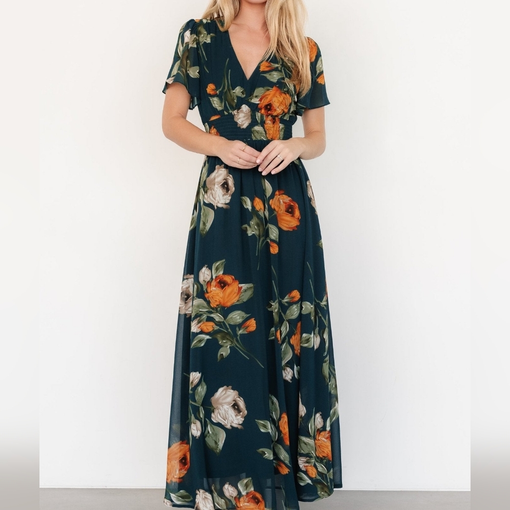 Baltic Born Dark Green Floral Maxi Dress